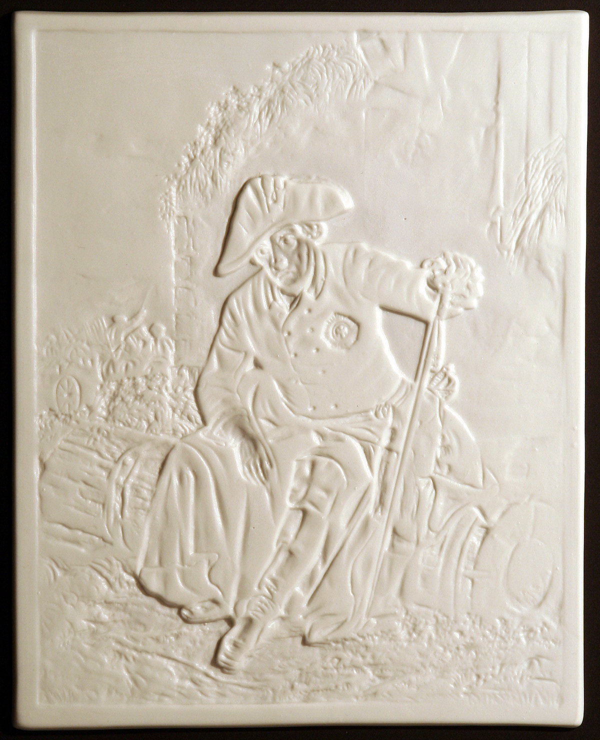 Historical lithophane unlit showing the porcelain relief