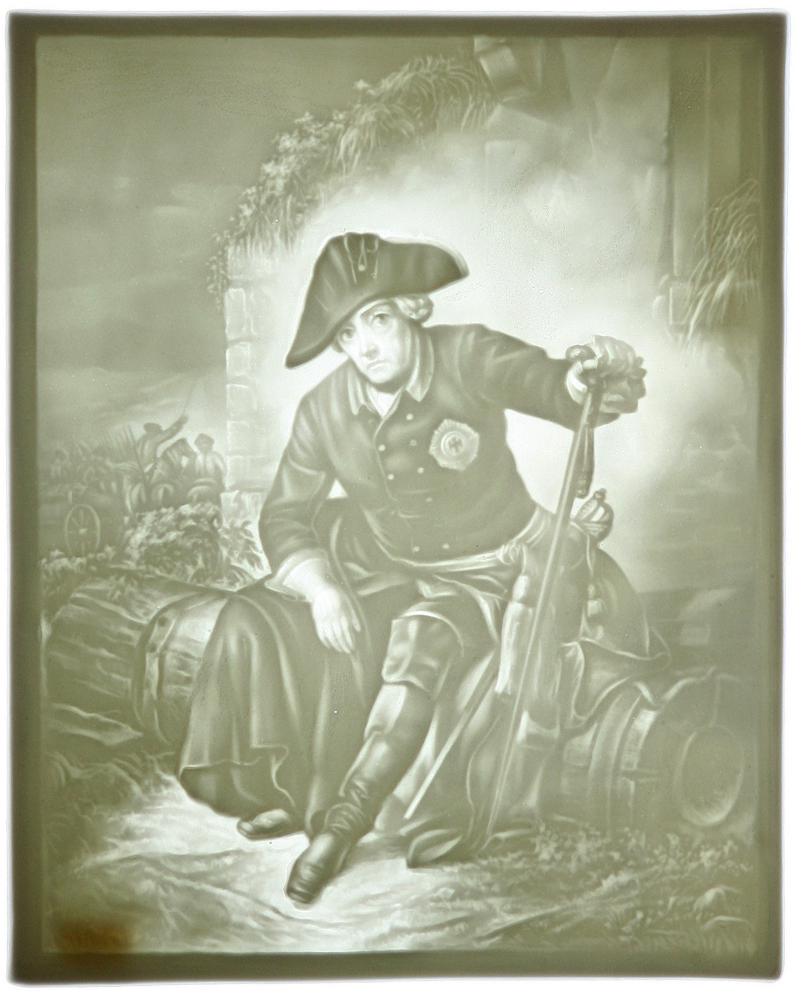 Historical lithophane backlit revealing the image